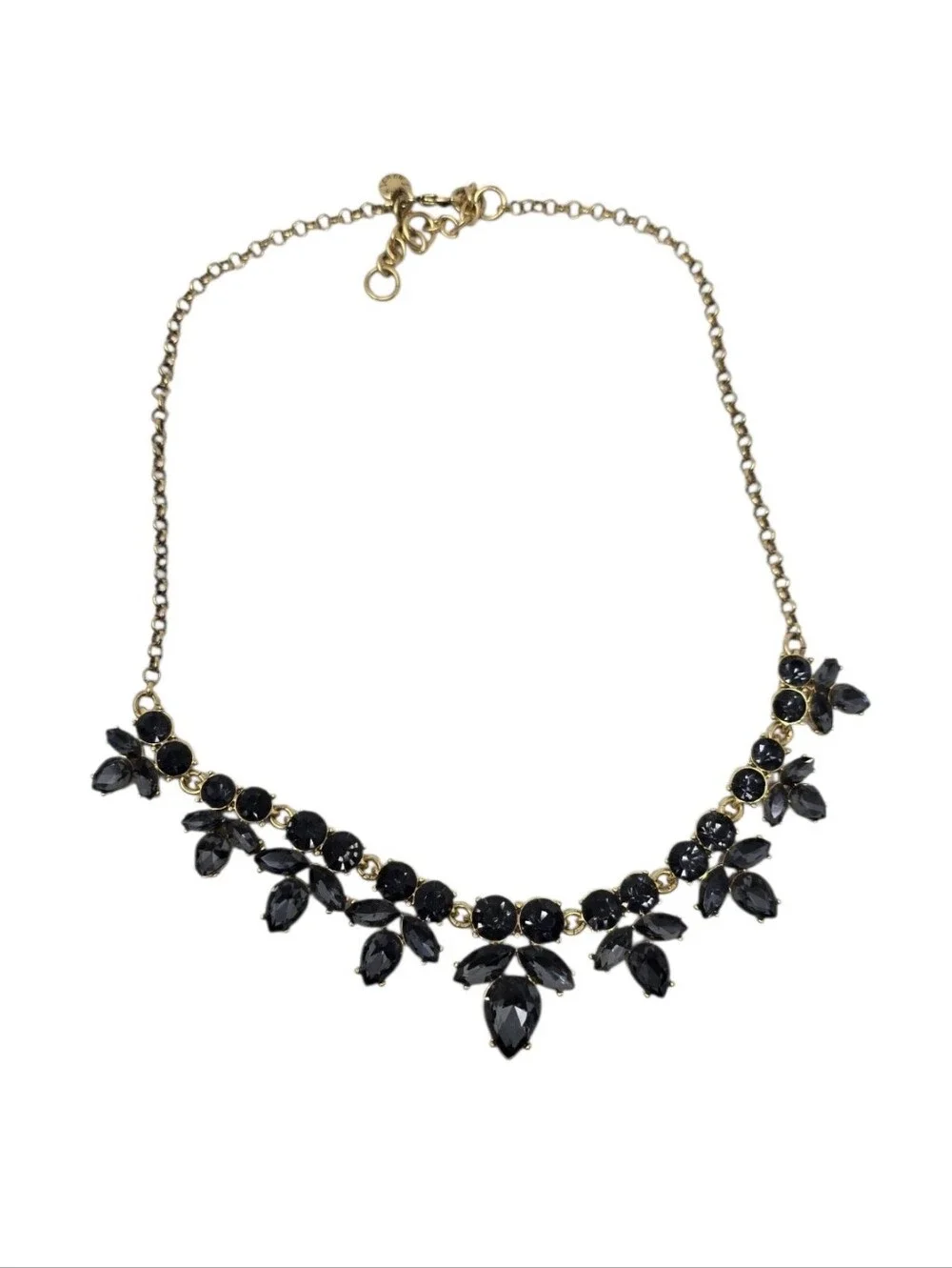 J Crew Smoky Gray Crystal Statement Bib Necklace Gold Tone Chain